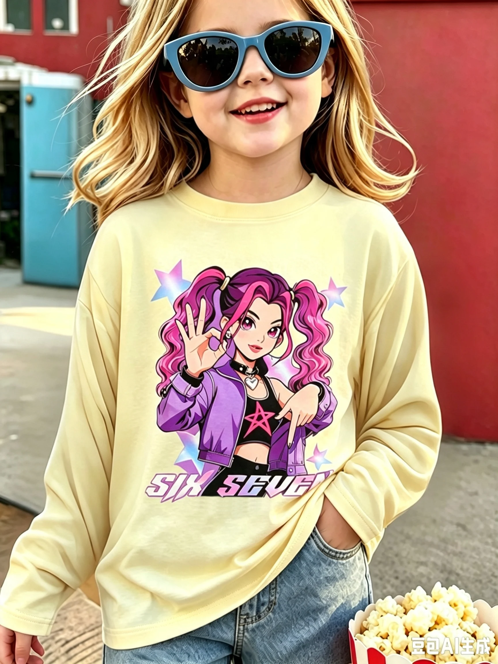 Long-sleeved, Crew-neck T-shirt Featuring A Cool, Stylish Cartoon Print