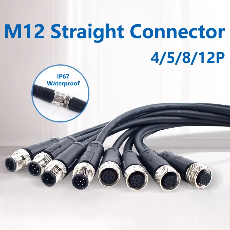 

1Pcs IP67 Waterproof M12 Sensor Connector 4 5 8 Pin Male / Female Aviation Plug Wire A Type 2m PVC Cable