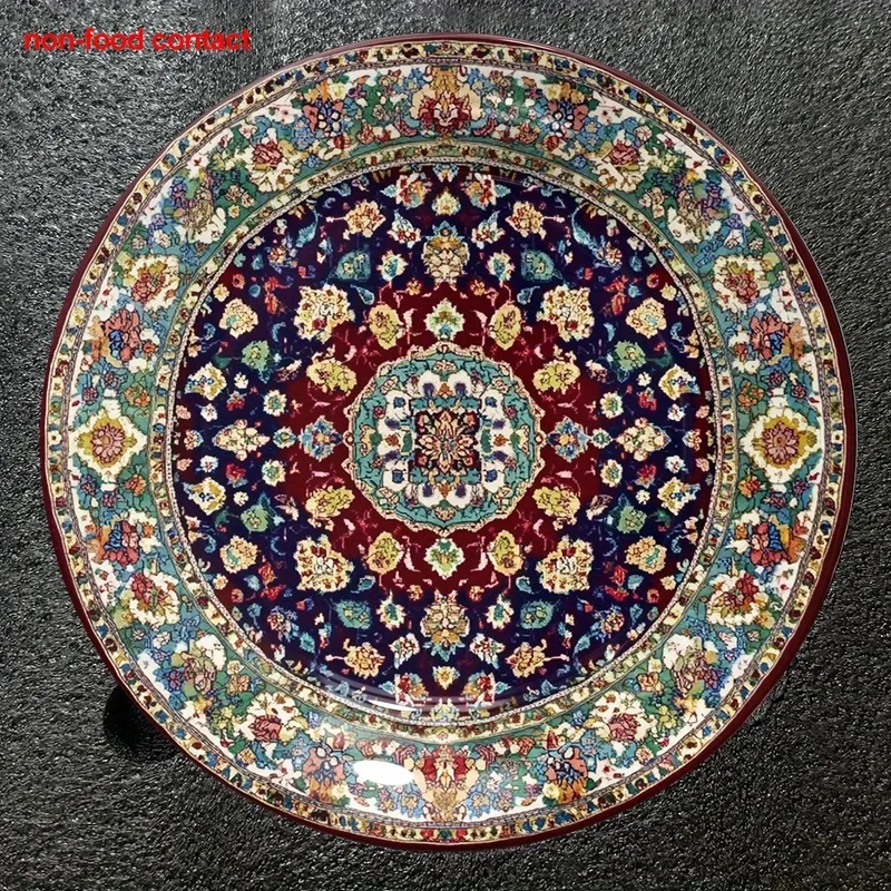 1pc Vintage Persian Round Ceramic Wall Plate - 8-Inch Mandala Pattern Middle Eastern Decor, Intricate Ceramic Tray Suitable for