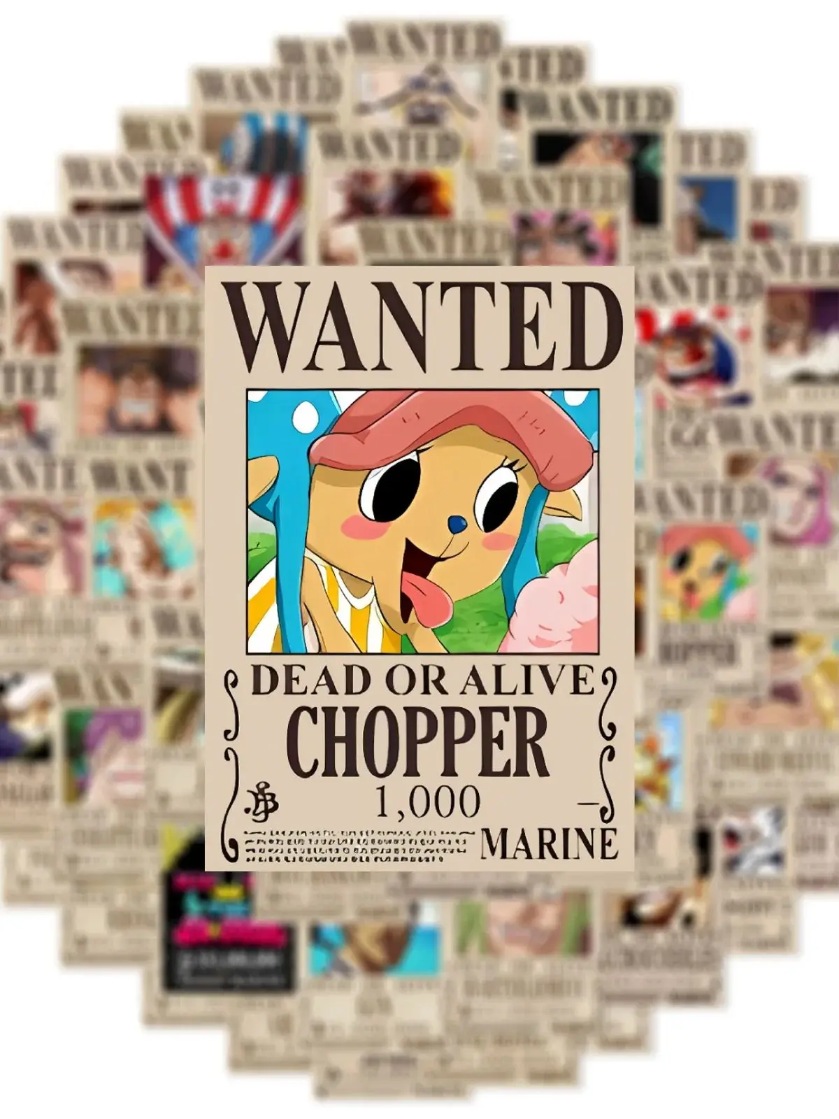 10/50/100PCS Autocollants Anime One Piece Wanted Poster Luffy Graffiti pour Téléphone, Guitare, Ordinateur Portable, Ordinateur, Valise, Autocollant Étanche, Jouet