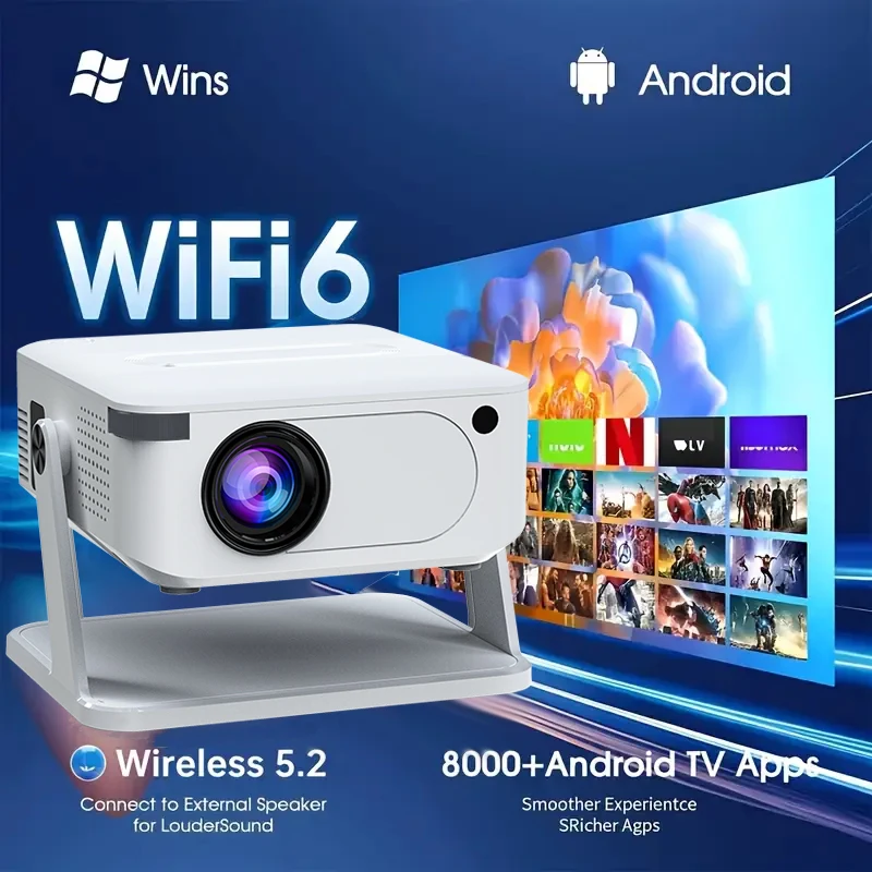 Projecteur numérique Android avec support projecteur vidéo HD intelligent extérieur avec connexion sans fil HDMI USB pour sortie