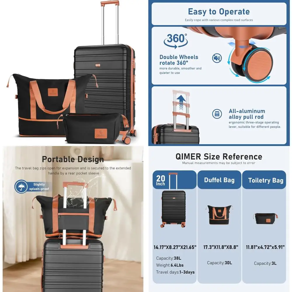 Juego de equipaje de mano 22x14x9 aprobado por aerolínea: carcasa dura 100% para PC, ligero, cerraduras TSA, ruedas giratorias silenciosas, cremallera duradera,