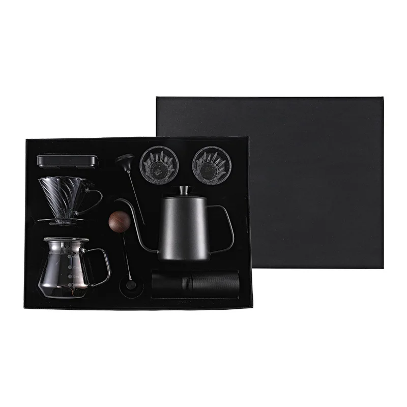 

Hand brew coffee set gift box, hand crank bean grinder household outdoor kit, sharing pot hand brew