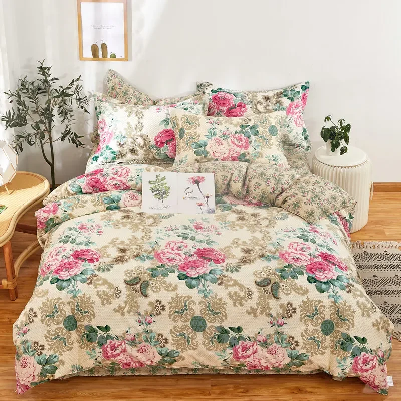 Vintage Floral Cotton Duvet Cover Set Queen Size Boho Farmhouse Bedding Fluffy Soft Flower Plants Comforter Covers All Seasons