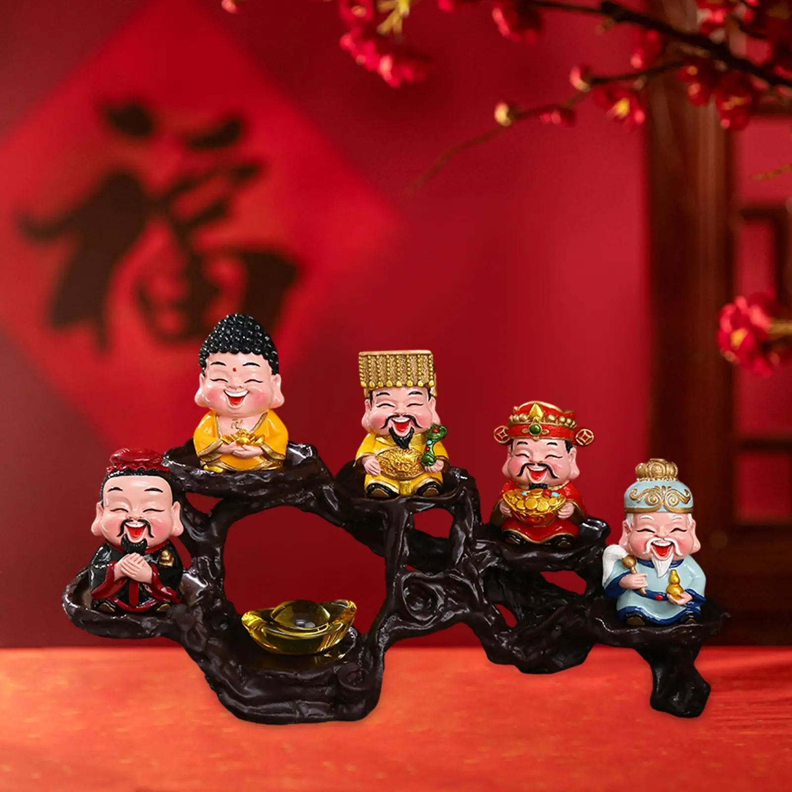 5Pcs Chinese Immortals Celebrity with Display Shelf Fengshui Statue Handmade