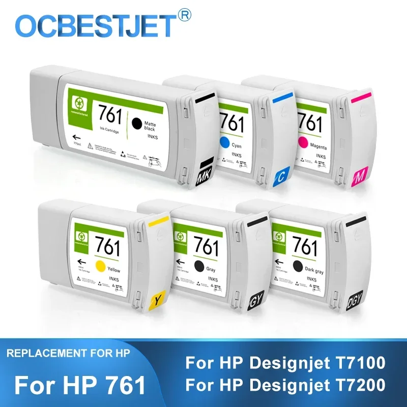 

For HP 761 Compatible Ink Cartridge Full With Pigment Ink For HP DesignJet T7100 T7200 Printer 6Colors [Third Party Brand]