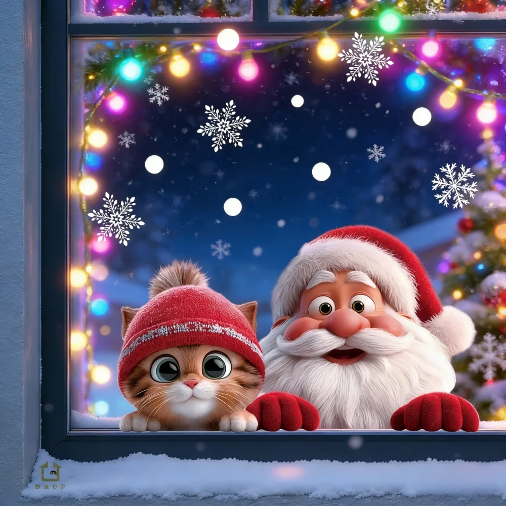 1pc Santa Claus Glas Aufkleber Abnehmbare Statische Cling Dekoration Für Wohnzimmer Eingang Korridor Fenster Klammert Dekoration