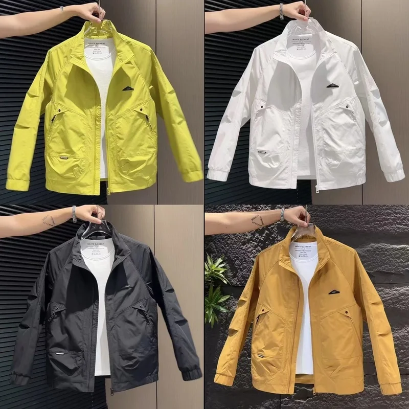 

Spring Autumn New Sle Pure Color Workwear Jaet Outdoor Faionable Men's Summer Windbreaker Coat Zipper Decoration Casual...