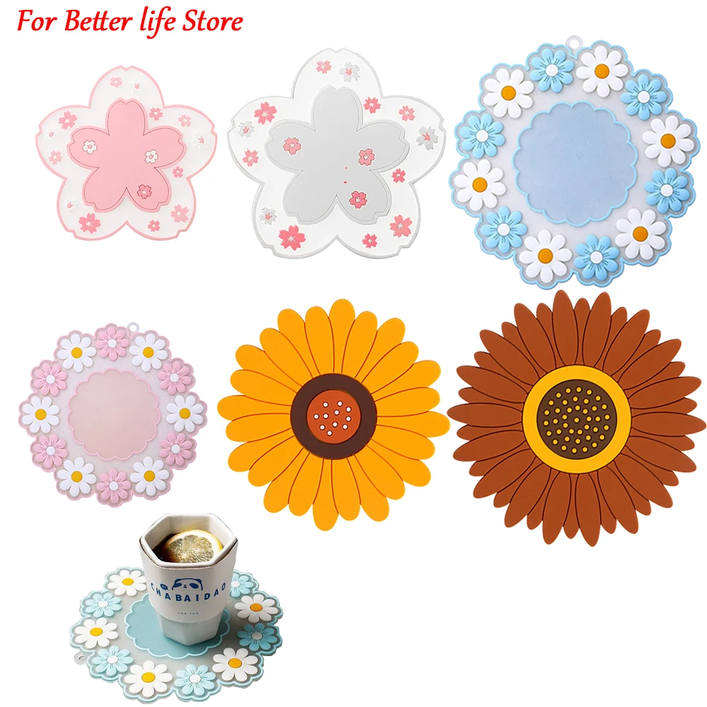 Little Chrysanthemum Heat Resistant Silicone Cushion Beverage Cup Cup Cushion Insulation Non slip Pot Rack Thickened Table Mat