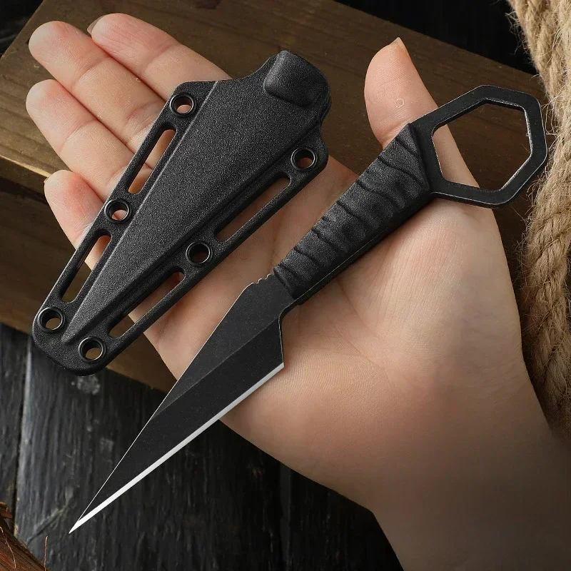 New 5CR15MOV stainless steel mini necklace straight knife, outdoor camping self-defense knife, EDC portable tool knife