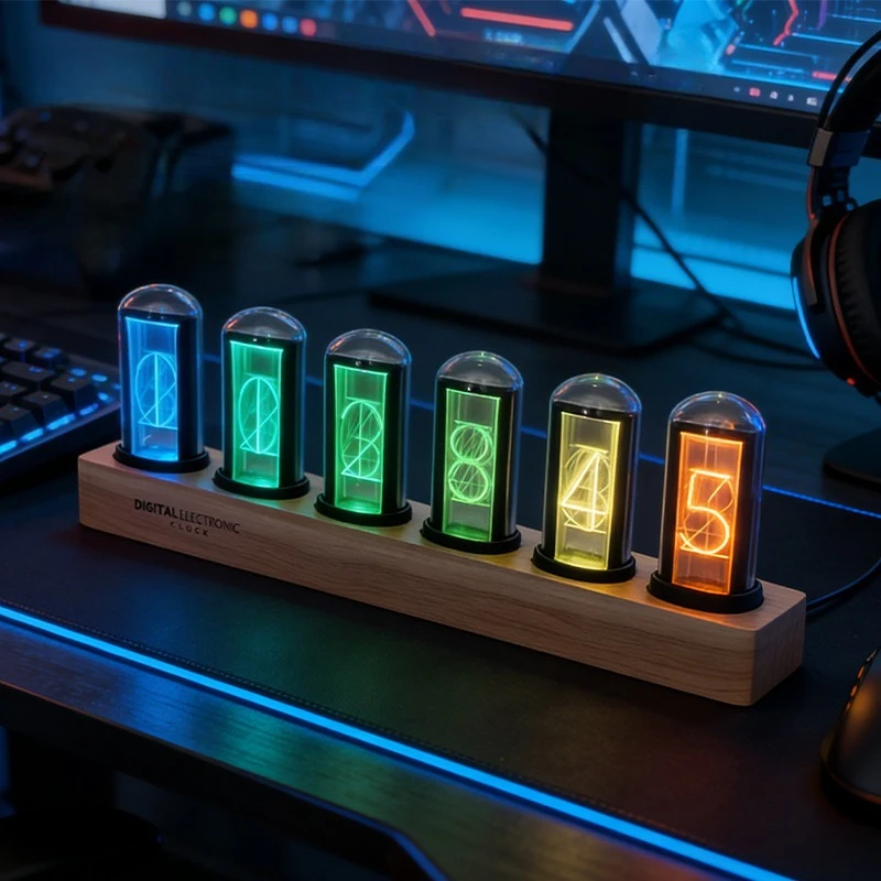 Living Room Glow Tube Clocks LED Nixie Tube Clock Table Decoration Digital Clock Aesthetic Silent Desktop Clocks Home Ornaments