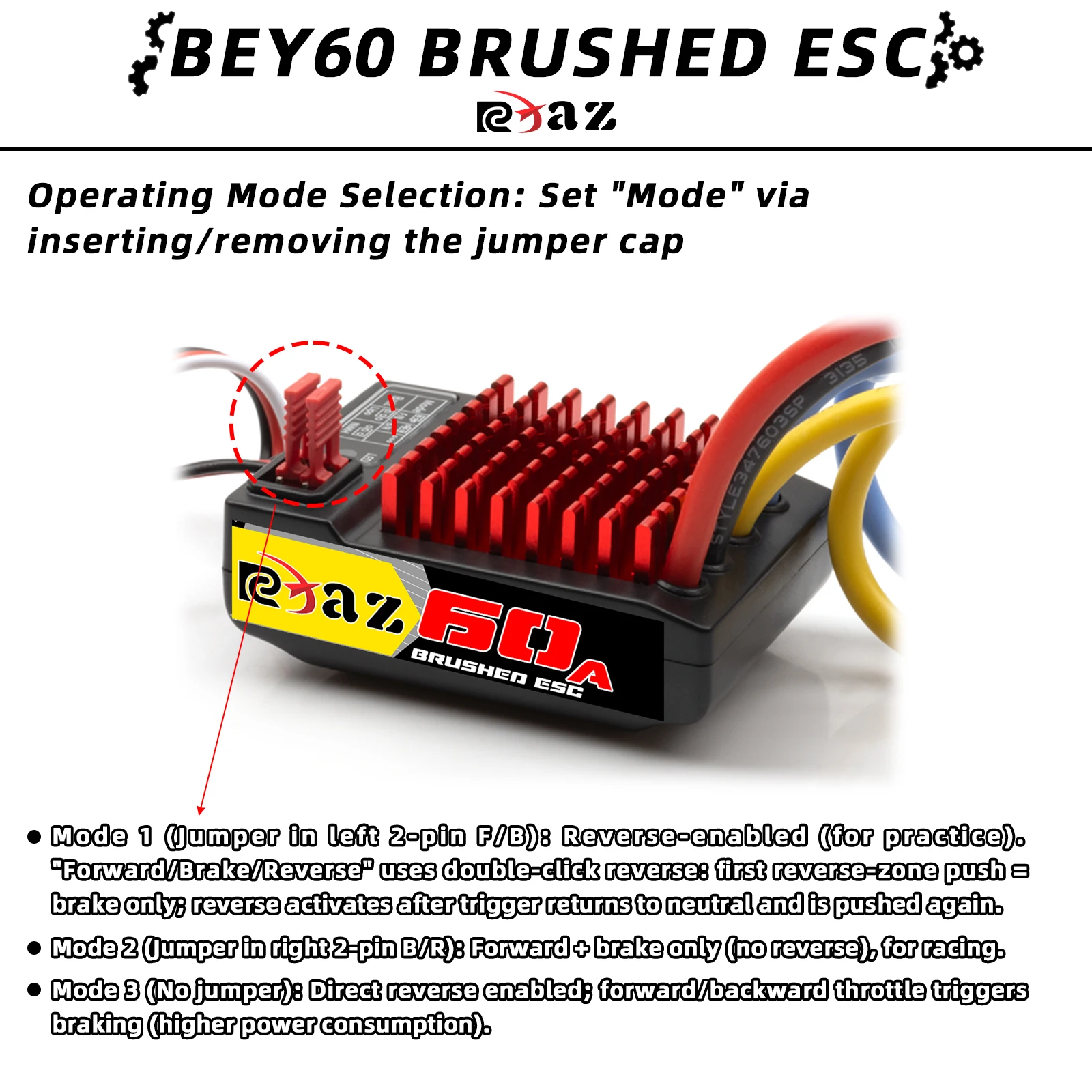 RCXAZ 540 Brushed Motor Matched AEY60 Bidirectional 60A Brushed ESC Combo, RC Upgrade Mod Kit For 1/10 RC Vehicle Arrma Traxxas HSP Redcat RC4WD Tamiya Axial SCX10 D90 1/10 RC Crawler Offroad Truck Buggy - Random Recon