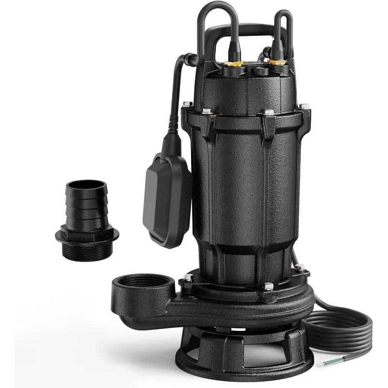 

1HP Cast Iron Sewage Grinder Pump, 220V 4200GPH Sewage Pump with Automatic Float Switch, 2'' NPT Discharge for Sump B
