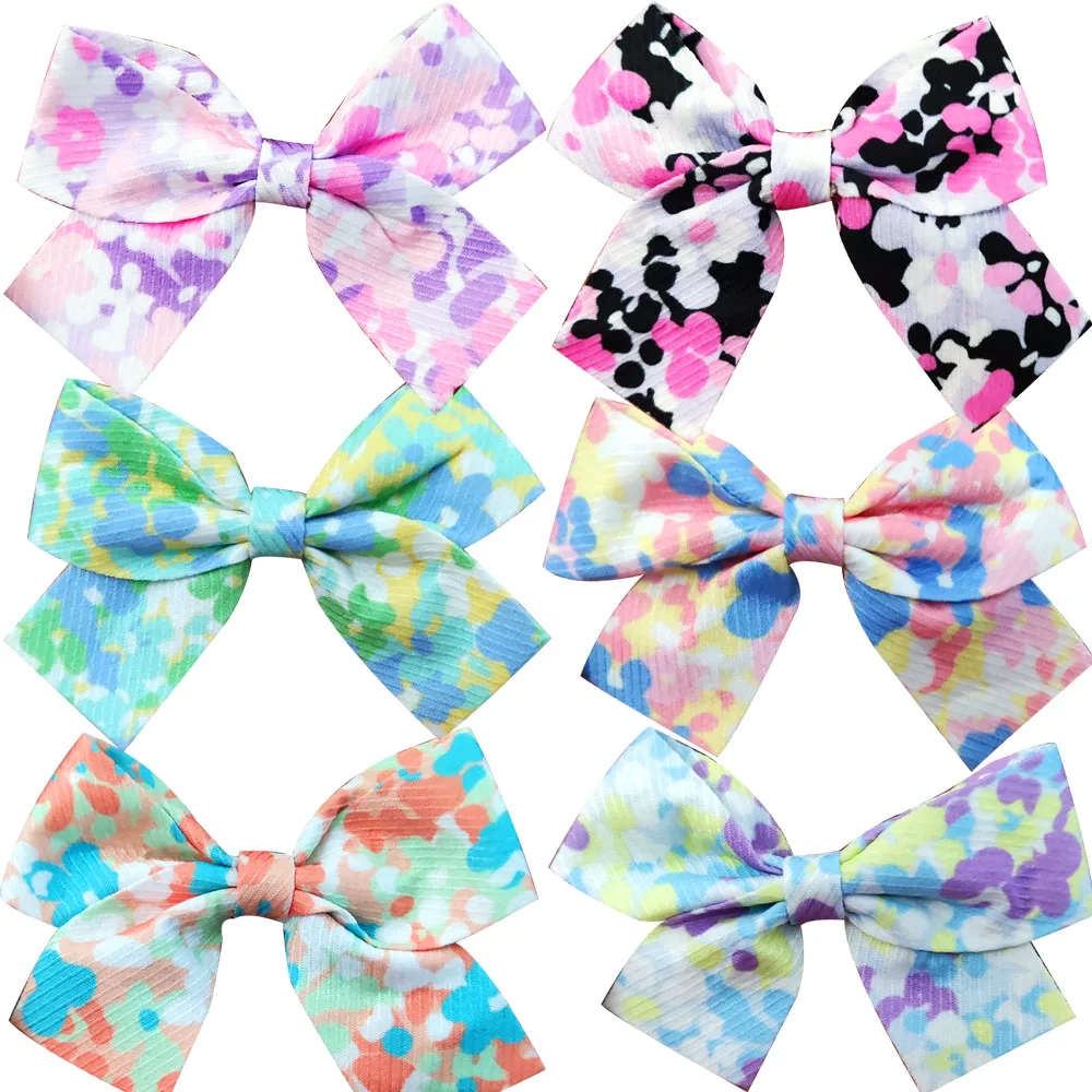 

200PCS/LOT Pincer Barrette Fabric Art Bow Tie Hairpins LOVE Printing Hair Clip For Girls Pin Tiaras Baby Hair Accessories