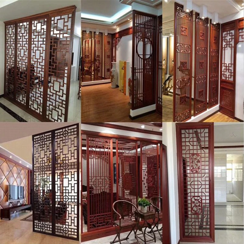 

New Chinese screen, partition modern simple entry solid wood lattice hollow entrance background wall seat screen, wood grille