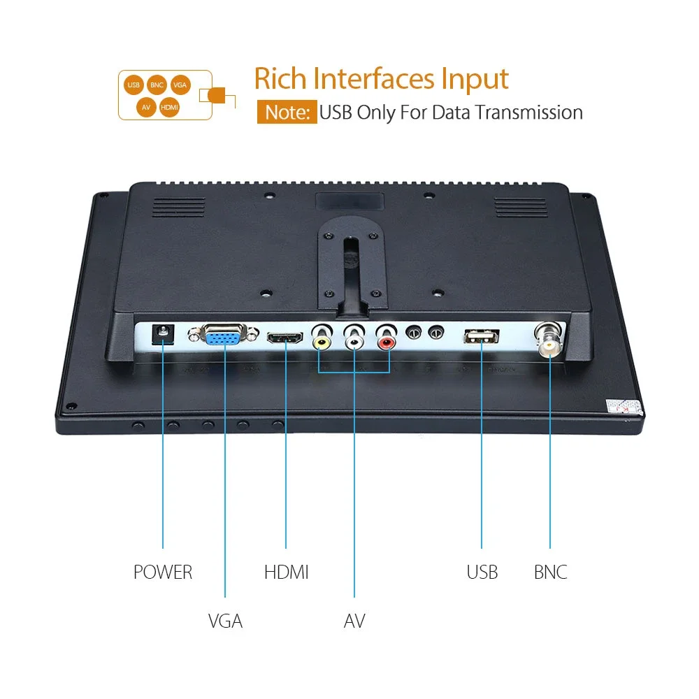 Imagem -04 - Eyoyo Em10g 1920x1200 16:10 Tela Ips 10 Monitor Lcd com Saída Bnc Vga av para Cctv Dvd pc Laptop Dvr Alto-falantes Embutidos