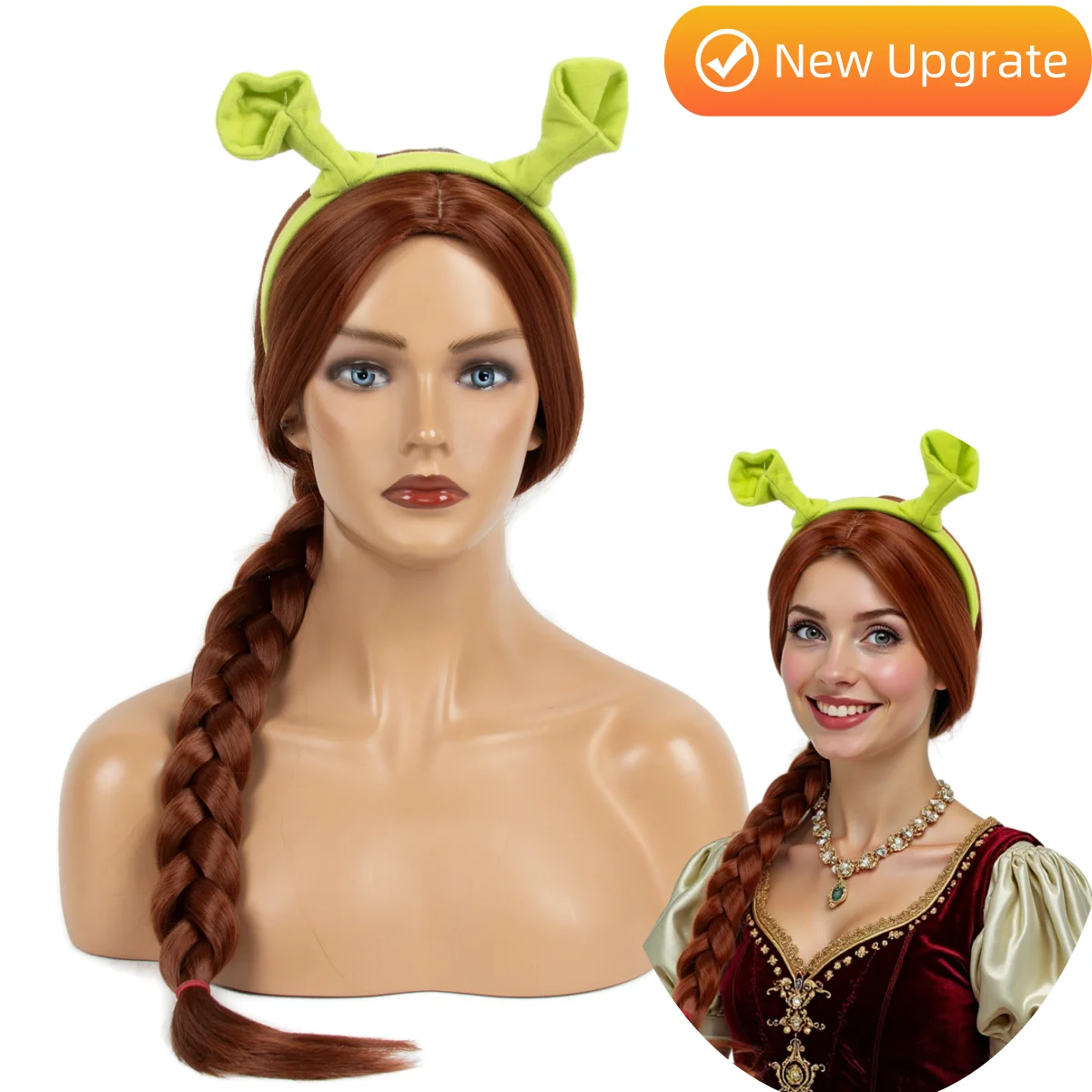 REEWES Sherk Monster Princess Fiona Cosplay Perruque Synthétique Accessoires de Fée Fantaisie Oreilles Vertes Halloween Masquerade Filles Adultes