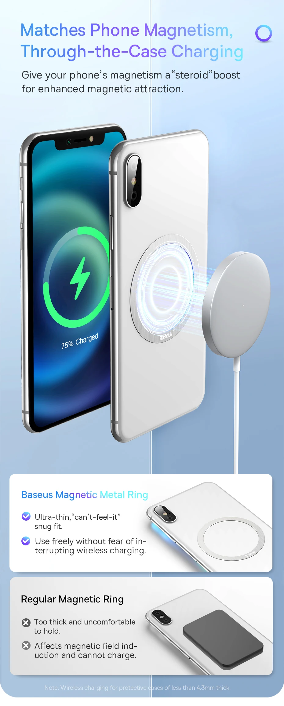 Baseus 2 Stück magnetische Metallplatten-Aufkleberringe für kabelloses Ladegerät, Telefonhalter für iPhone 17 Air 16 15 Pro Max, Ladering – Detail 4