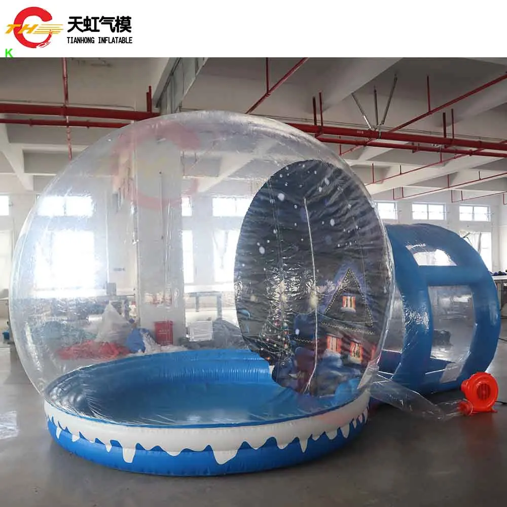 Fast Shipping 3m Dia Bubble Christmas Inflatable Snow Globe with Tunnel Backyard Xmas Party Rental Inflatable Bubble House