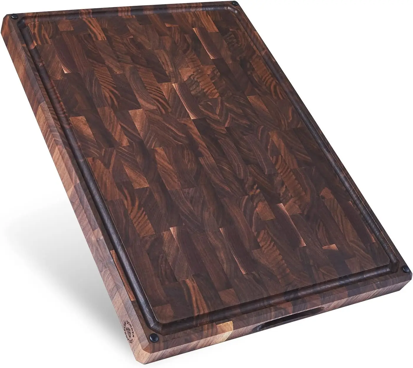 Large Thick End Grain Walnut Wood Cutting Board with Non-Slip Feet, Juice Groove for Kitchen 20x15x1.5 in (Gift Box Included)