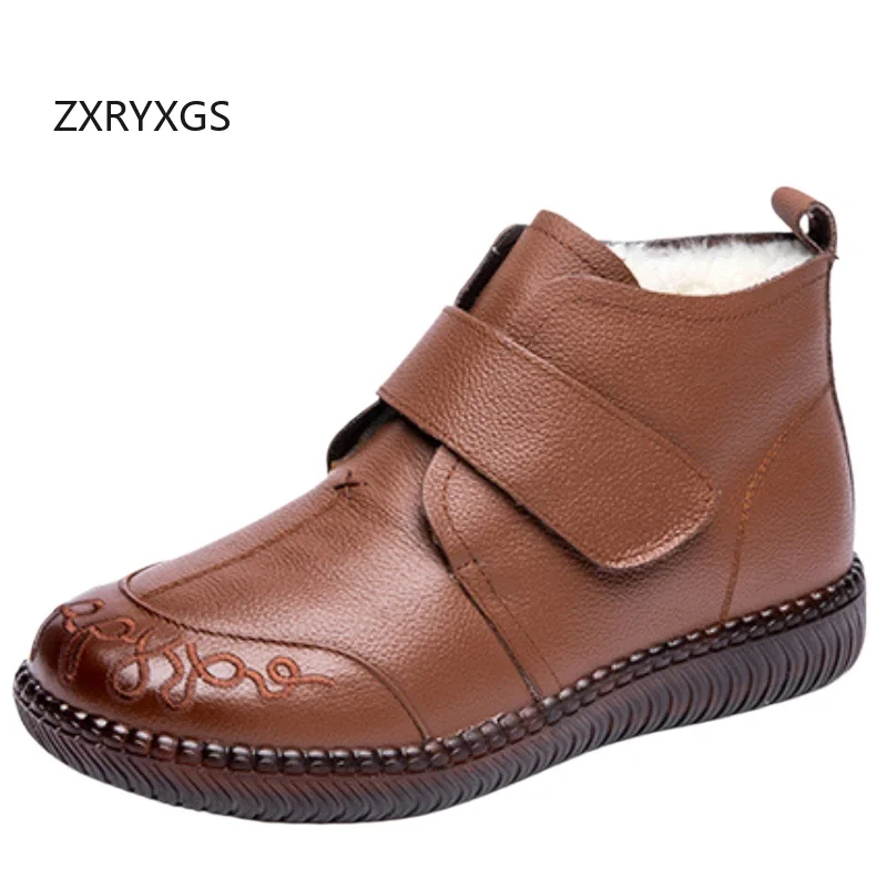 ZXRYXGS Promotion Soft Cowhide Wool Boots Women Cotton Shoes 2025 Winter Fashion Genuine Leather Boots Mother Snow Boots Flats
