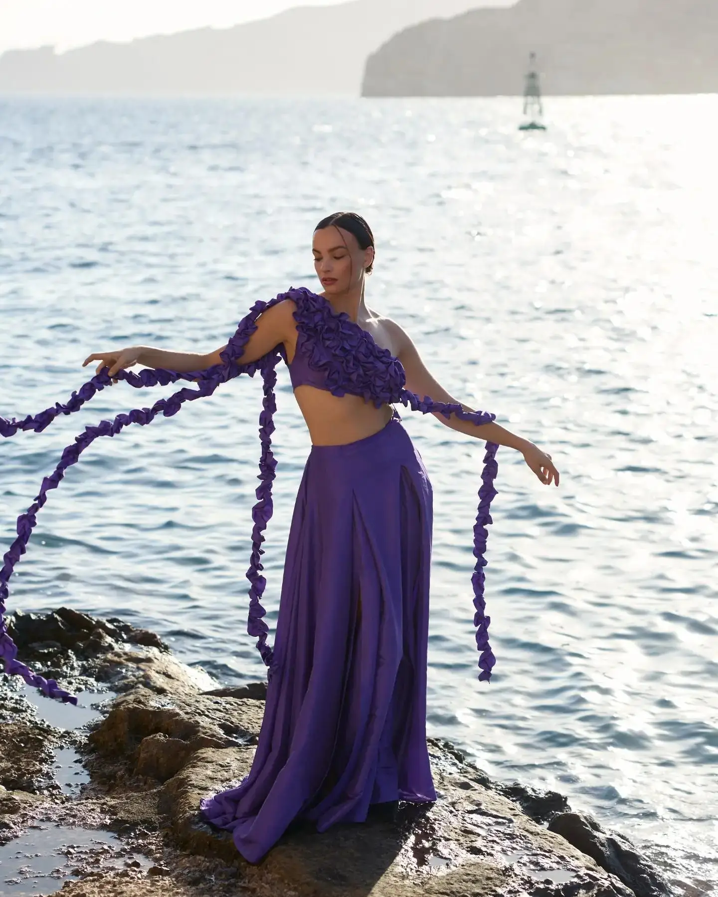 2026 New High Waist Deep Purple Satin Maxi Skirts Women Front High Slit Flowy Mermaid Hem Bodycon Beach Vacation Party Skirt