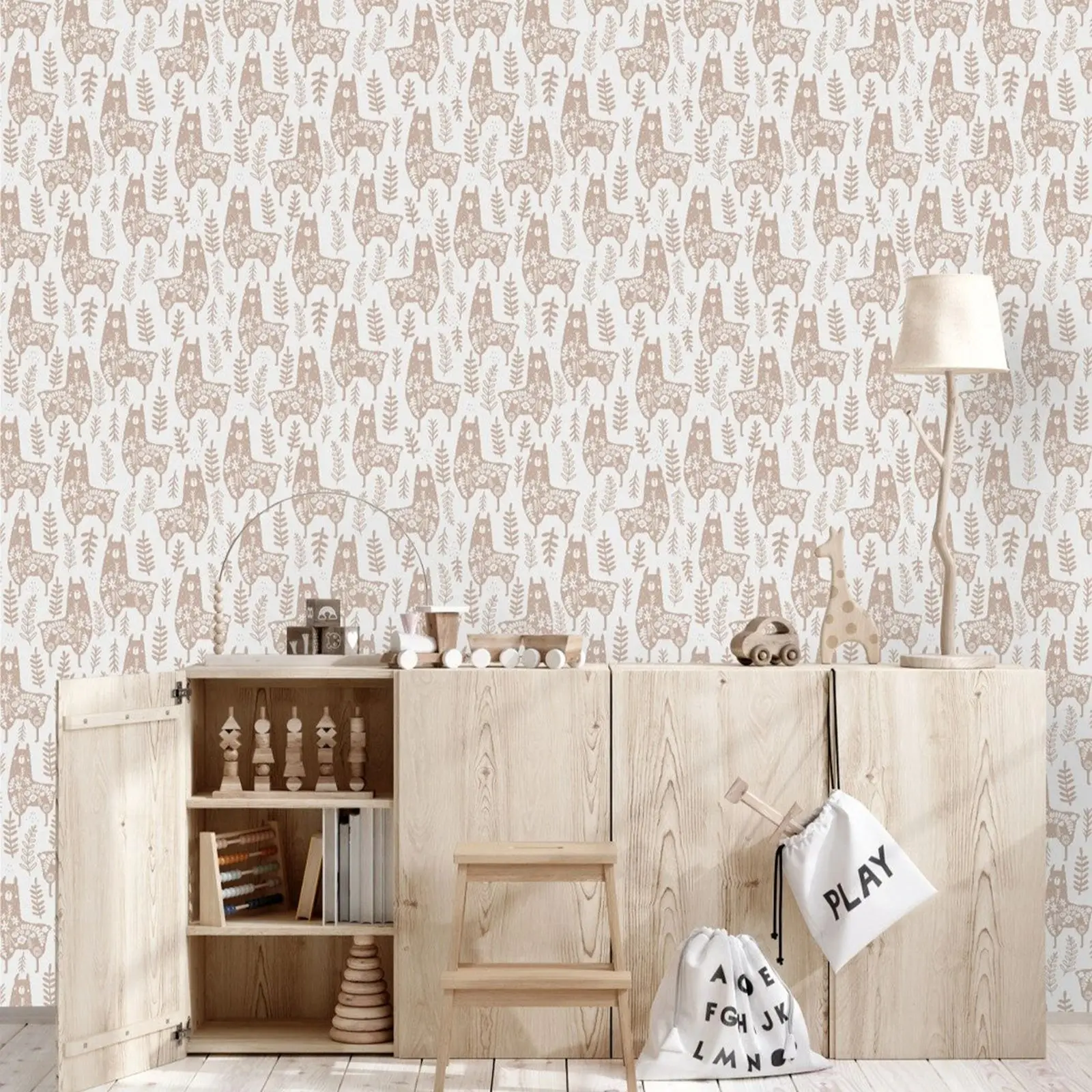 Removable Charming Alpaca Peel and Stick Wallpaper, Cute Animal Wall Paper For Nursery And Children's Room,Custom Color,50*300cm