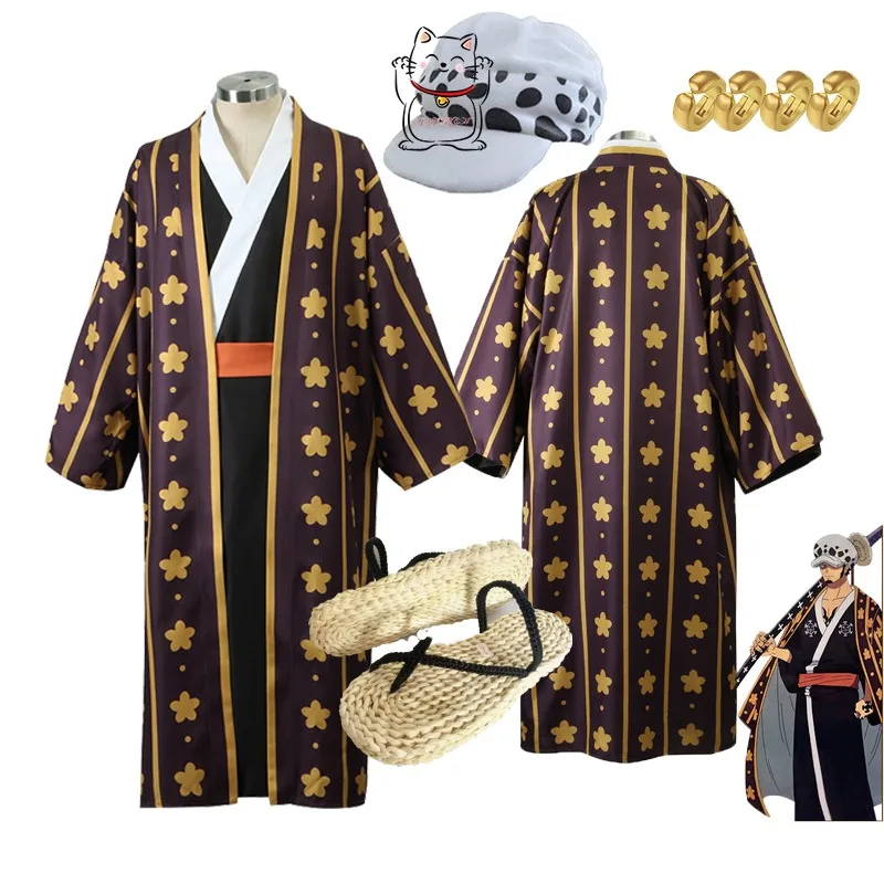 

Новинка: Набор для косплея Трафальгара в стиле аниме, японское кимоно-юката, шляпа, обувь, серьги, костюм для Хэллоуина и карнавала