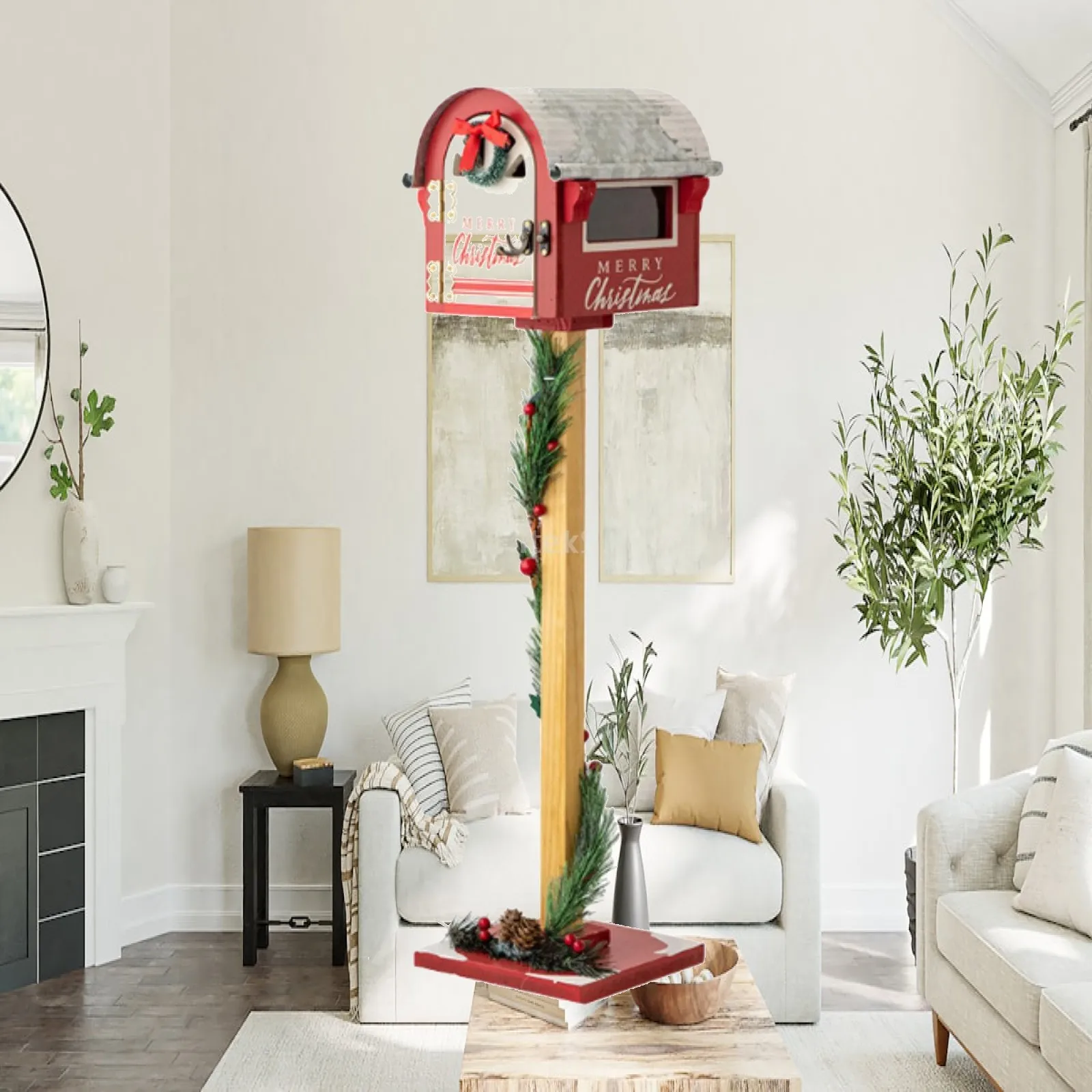 Christmas Decoration Mailbox Mail Box Ornament Standing Letter Box for Holiday Front Door Living Room Indoor Outdoor Store