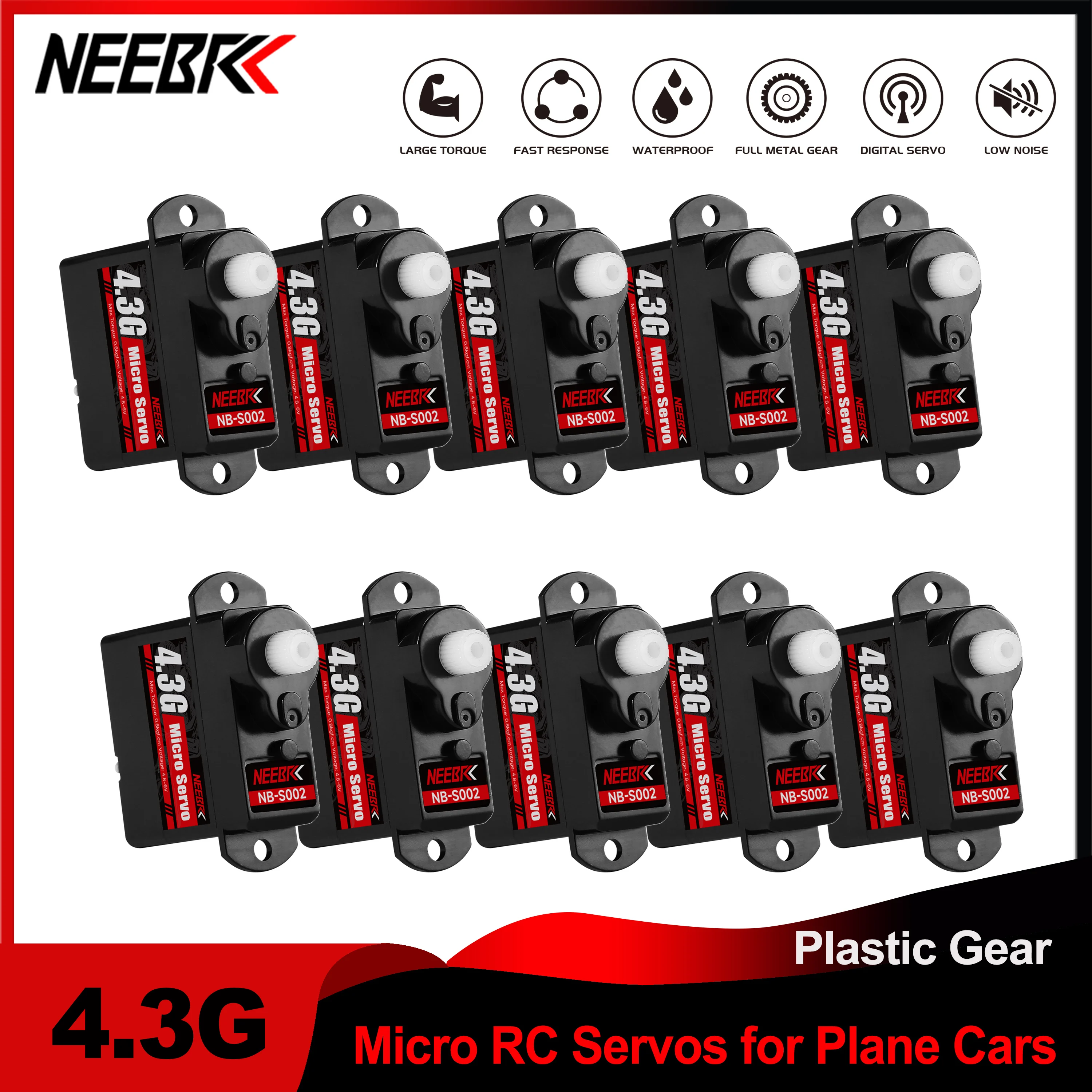 

1/5/10/20pcs NEEBRC 4.3g Digital Micro Servo for RC Plane Mini 1/24 RC Car SCX24 Drone Helicopter Fixed-wing Wltoys K969 K989