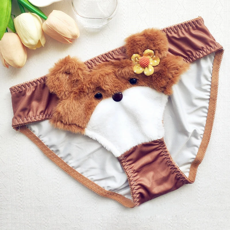 Femmes lait soie mignon belle Sweety ours sous-vêtements volants élasticité respirant princesse Style culotte Sexy laçage