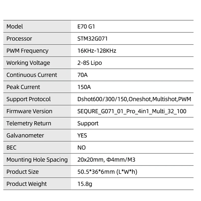 E70 G1 4-In-1 ESC 2-8S 70A Blheli 32-Bit 128K UAV ESC For FPV Racing Supports Real-Time Updating Of Motor Speed Data Durable