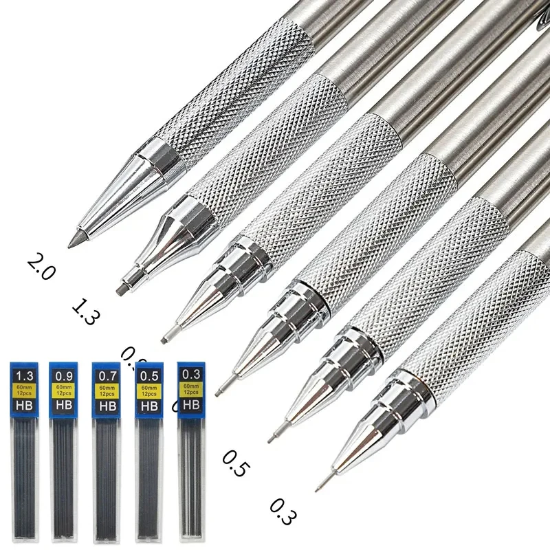 Full Metal Mechanical Pencil 0.3/0.5/0.7/0.9/1.3/2.0mm High Quality HB Automatic Pencils Writing School Pencils Office Supplies