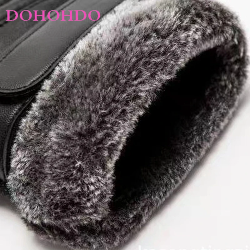 قفازات جلدية تعمل باللمس تصميم قفازات التزلج الشتاء الرجال السود مبطن المخملية قفازات ركوب الخيل للتدفئة يندبروف Guantes موتو #6