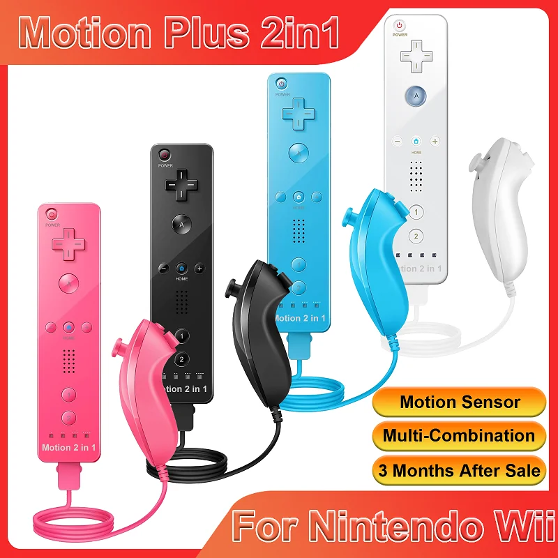 2 in 1 For Nintendo Wii Controller Set Optional Motion Plus Joystick Wireless Remote Gamepad with Silicone Case Video Game 