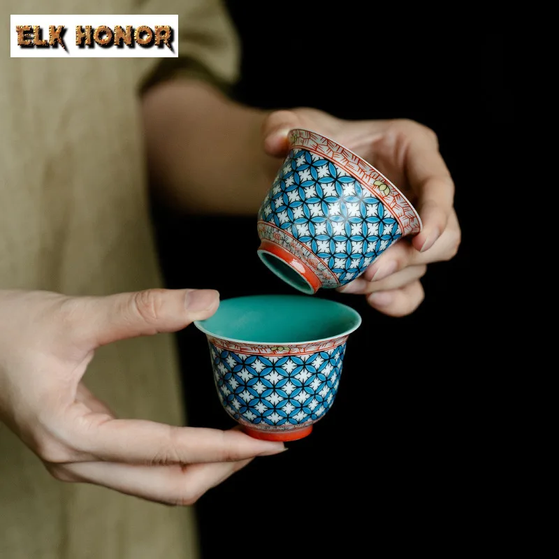 2pc/lot Checkered Pattern Teacup Boutique Tea Bowl Single Cups Tea-tasting Fragrance Cup Chazhan Master Cups Drinkware Gift 65ml