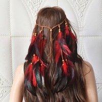 Bohemian Ethnic Weave Feather Headband for Women Halloween Cosplay Indian Gypsy Head Wear Handmade Female Hair Accessories
