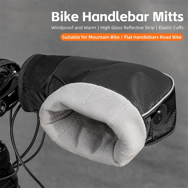 WEST BIKING Winter Bicycle Handlebar Gloves Polar Fleece Windproof Thermal Mitts MTB Road Bike Bar Reflective Mittens For Safety