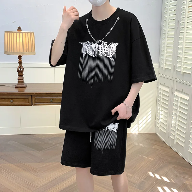 

Summer Sportswear Set for Men Youth Loose Fit ort Sve T-irt Trendy High Street Two-Piece Combo Comfortable Breathable ...