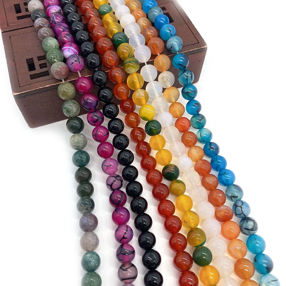 

6mm Polished Round Natural Linear Pattern Agate Straight Hole Loose Beads Accessory For DIY Fashion Necklace Bracelet Gift