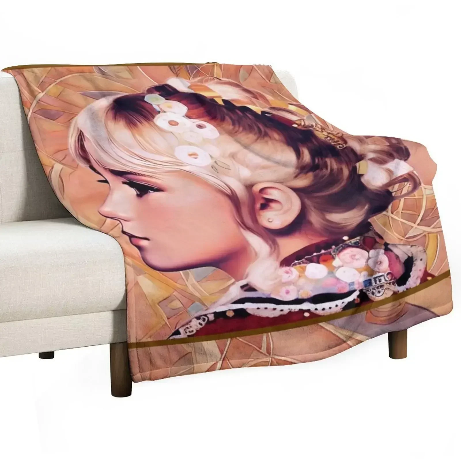Profile of a Young Girl Throw Blanket Shaggy For Decorative Sofa For Sofa Thin Thin Vintage Flannel Blankets