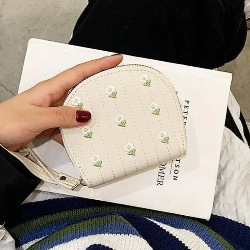 BOMO dompet koin bordir manis, dompet kartu pendek gaya Korea desainer mode, tas kulit PU kasual untuk wanita, dompet kartu