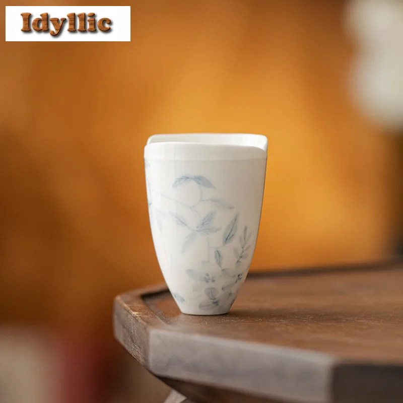 

65ml Hand-painted Peach Blossom Blue And White Teacup Ancient Tea Bowl Tea Pair Tea-tasting Fragrance Cup Chazhan Master Cups