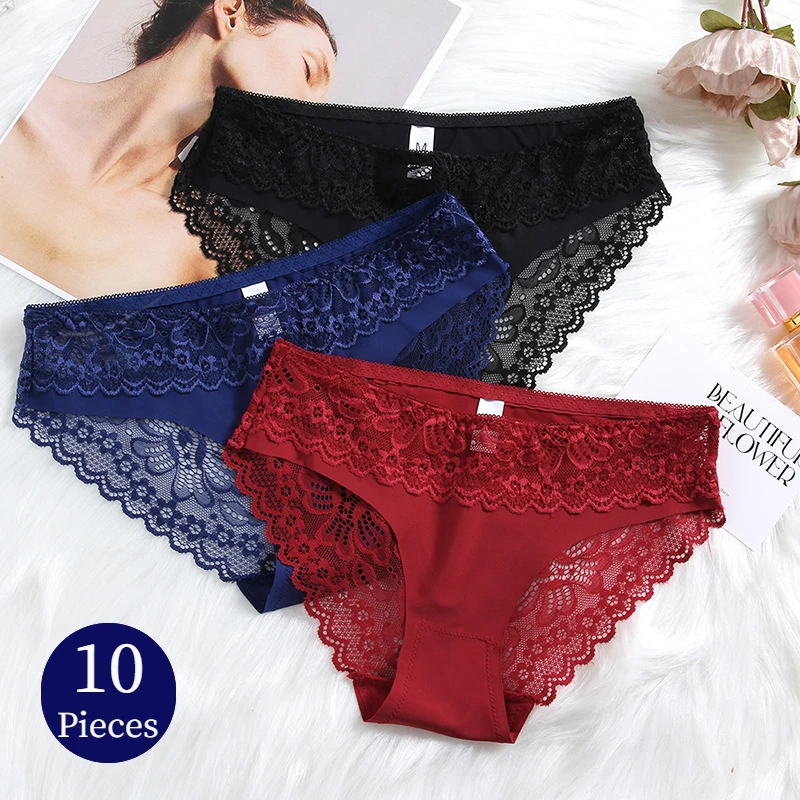 WarmSteps 10PCS/Set Women\'s Panties Lace Female Underwear Soft Cozy Briefs Sweet Sexy Lingerie Satin Panty Breathable Underpants