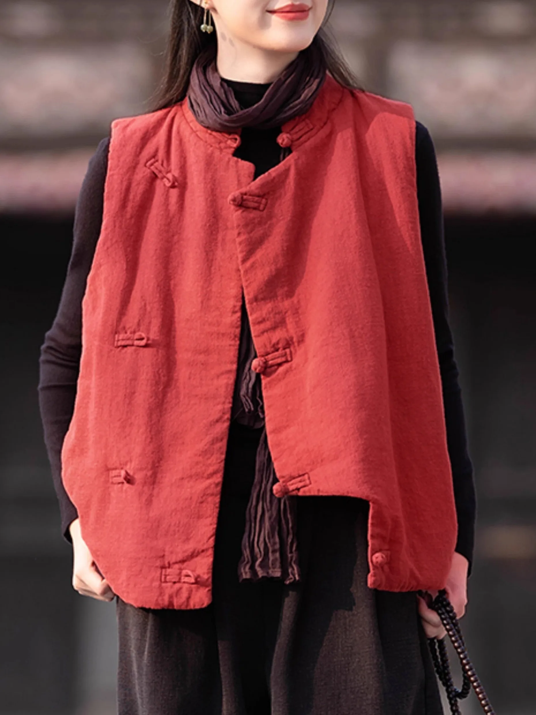 

Новая китайская женская хлопковая жилетка-куртка в стиле ретро с пуговицами, теплая зимняя верхняя одежда, в стиле дзен, для чайной церемонии