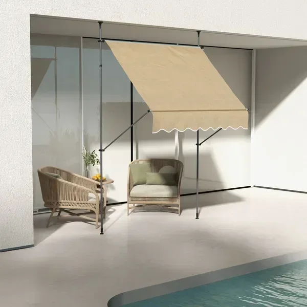 4-Piece Freestanding Patio Awning, Manual Retractable, UV Protection, Beige