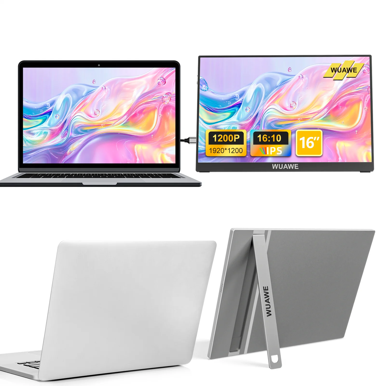 

16 inch 1200P FHD Portable Monitor, 60Hz IPS LCD Screen, USB-C HDMI External Display for Laptop/Phone/PC, Second Travel Monitor