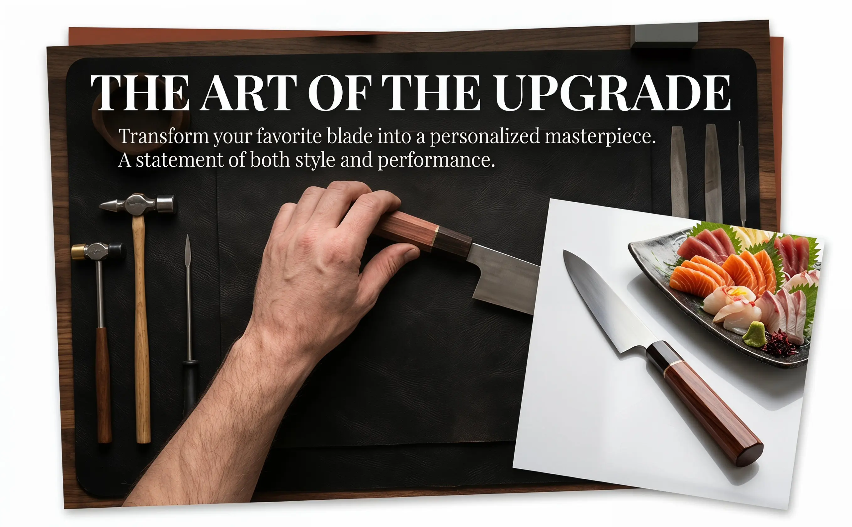 Octagonal Brown Wood Chef Knife Handle Replacement for Japanese Kitchen Knives DIY Upgrade Repair Restoration Sashimi Sushi