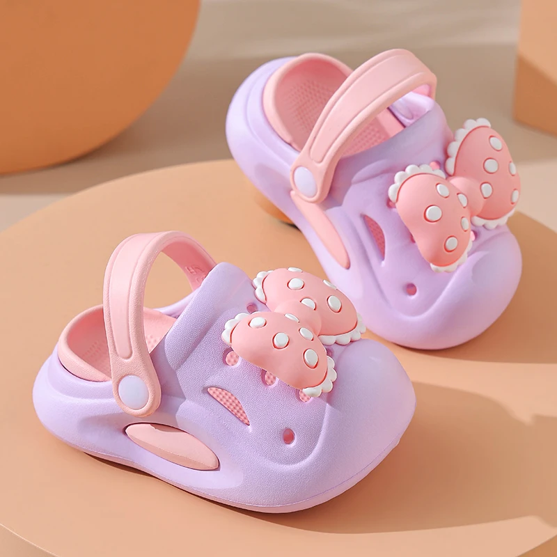 New Summer Aged 0-5 Children Slippers Cute Bowknot Toddler Sandals For Girl Toe Box Flip Flops Non-Slip Home Kids Garden Shoes