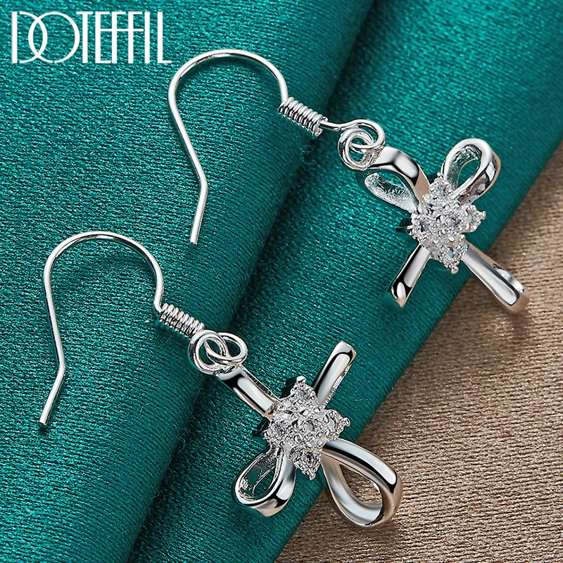 

DOTEFFIL 925 Sterling Silver Cross Charm AAA Zircon Drop Earring Woman Jewelry Fashion Wedding Engagement Party Gift